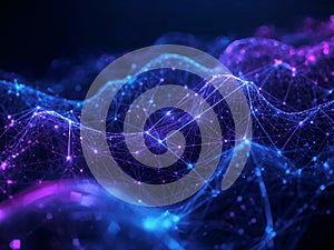 Abstract glowing blue and purple network of data connections technology image