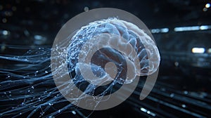Abstract glowing brain with digital neural network