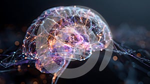 Glowing Brain Network Illustration, Representing the Future of Artificial Intelligence,