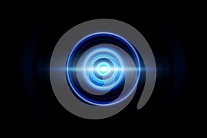 Abstract glowing circle blue light effect on black background