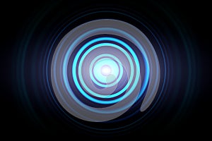 Abstract glowing circle blue light effect with sound waves oscillating background