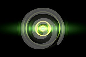 Abstract glowing circle green light effect with sound waves oscillating background photo