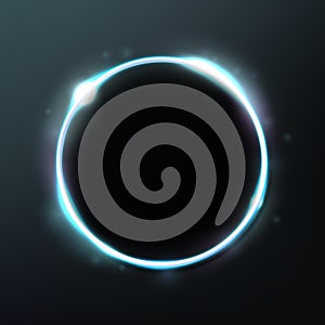 Abstract Glowing Circle Isolated on Dark Background, Elegant Light Ring, Vector Illustration