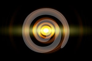 Abstract glowing circle orange light effect with sound waves oscillating background