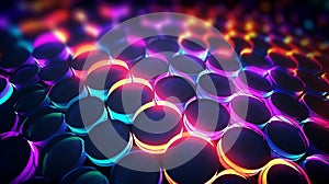 Abstract glowing circles illuminate dark nightclub walls