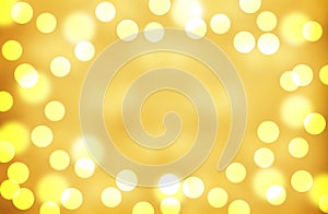 abstract glowing circles on yellow background. Golden bokeh with copy space