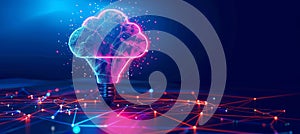 Abstract Glowing Cloud Computing Light Bulb on Circuit Board, Technology Innovation Concept