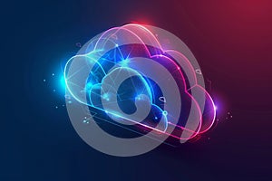 Abstract Glowing Cloud Computing Technology Illustration With Blue And Red Gradient Background
