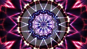 Abstract Glowing Colorful Neon Light Wave Symmetrical Motion Background. Looping futuristic kaleidoscope digital particles mesh.