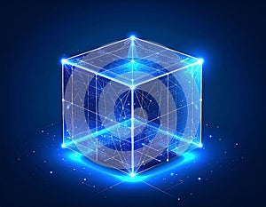 Abstract Glowing Cube A futuristic representation of interconnected data and technology