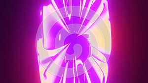 Abstract glowing 3D flower shape background. Bright purple and orange neon energy. Iridescent and luminous colors texture