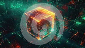Abstract glowing data cube representing digital network