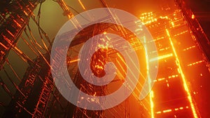 Abstract glowing data network wiring structure transmitting information