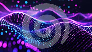 Abstract glowing digital waves creating futuristic data network