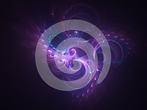 Abstract glowing fractal background with purple swirl ornament