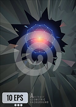 Abstract glowing geometric wireframe on shatter background