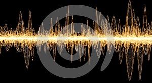 Abstract Glowing Gold Sound Wave Visualization on Black Background