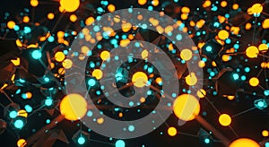 Abstract glowing lights representing blockchain network nodes and data connections