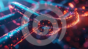 Abstract glowing link chain network digital connection