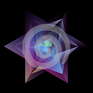 Abstract Glowing Multicolor Hexagram Isolated On Black