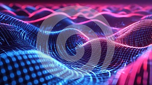 Abstract glowing neon waves representing technology and data