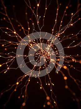 Abstract glowing nerve cell network structure on dark digital background Ai Generated