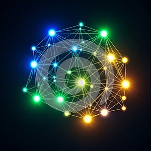 Network Connection Abstract Data Nodes and Glowing Links