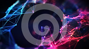 Abstract glowing network of interconnected nodes and lines in blue and pink technology