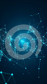 Abstract glowing network of interconnected nodes and lines on a dark blue background