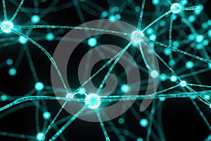 Abstract glowing neural network with interconnected nodes and pathways