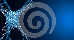 Abstract glowing neural network structure on a dark blue background representing brain activity and connectivity