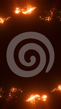 Abstract glowing orange particles forming a circular frame in darkness, symbolizing fire energy and creative motion