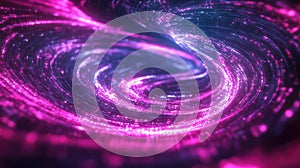 Abstract glowing magenta blue light particle vortex swirling