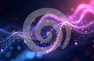 Abstract glowing particle wave background. Futuristic digital tech design. Network connection concept. Modern 3D render.