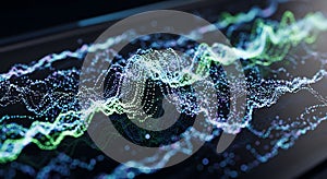 Abstract glowing particle wave data visualization, digital network science and technology abstract background