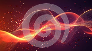 Abstract glowing particle wave flowing over dark background