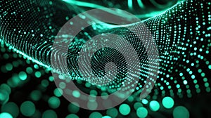 Abstract glowing particle wave flowing over dark background