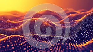 Abstract glowing particles forming digital wave surface