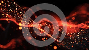 Abstract glowing particles forming an orange digital wave