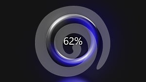 Abstract glowing and pulsating ring with loading process. Motion. Moving circle with raising number of percentage on a