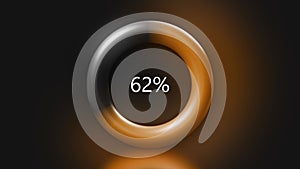 Abstract glowing and pulsating ring with loading process. Motion. Moving circle with raising number of percentage on a