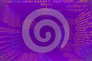 Abstract glowing purple coding programming background with mock up place. Big data and code concept.