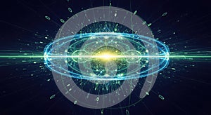 Abstract glowing quantum particle accelerator collision in deep space
