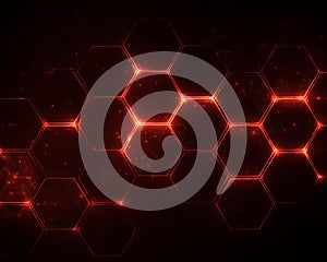 Abstract Glowing Red Hexagonal Grid Network on Dark Background
