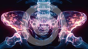 Abstract glowing skeletal structure of the human pelvis