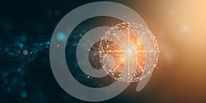 Abstract glowing sphere with connected lines and dots on a dark gradient background design