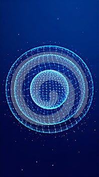 Abstract Glowing Spheres with Network Connection on Dark Blue Background