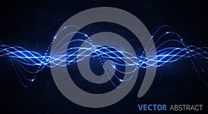 Abstract glowing spiral. Vector particles light. Blue lines background