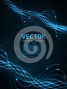 Abstract glowing spiral. Vector particles light. Blue lines background