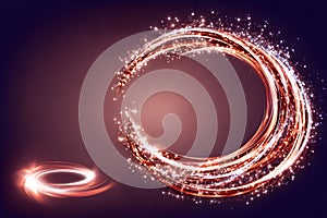 Abstract glowing swirl with neon lines on dark gradient background, center space open for text